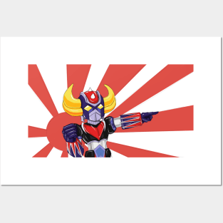 Bobblehead Grendizer on the rising sun ! Posters and Art